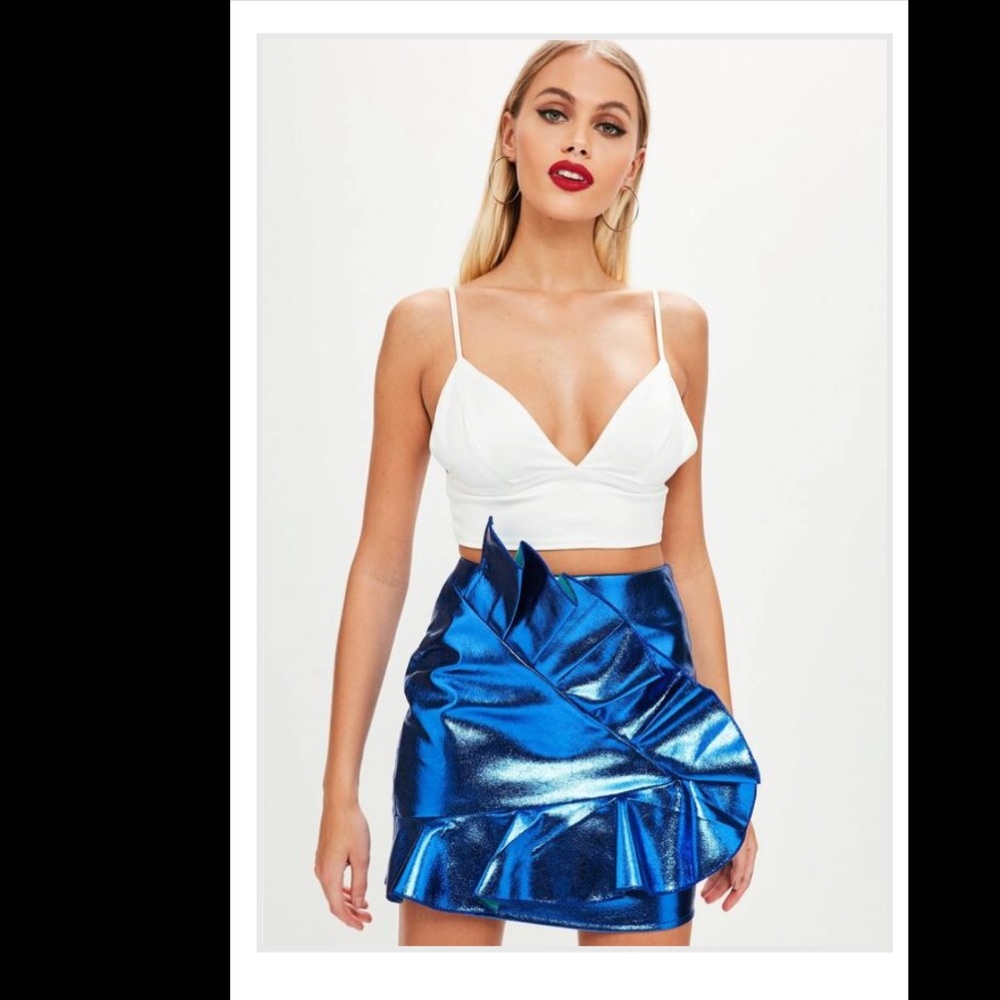 Blue metallic asymmetric skirt